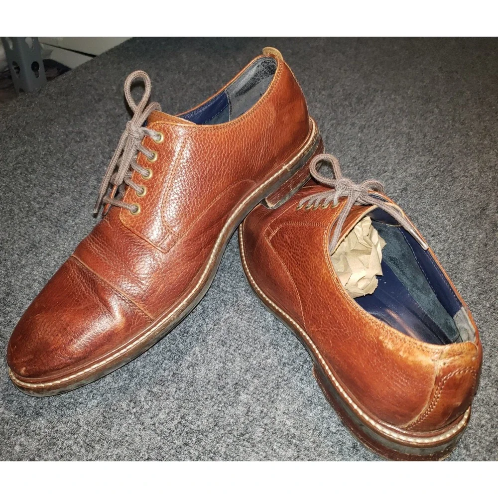 Mens Cole Haan Dress Casual Shoes Brown Pebble Leather 9.5 Broken In